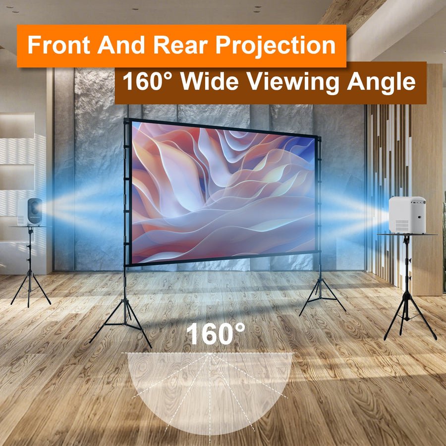 "Premium 4K HD Projektor Leinwand 120/100 Zoll mit Standfuß - Faltenfrei, Tragbar, für Innen- und Außenkino - Inklusive Tragetasche"