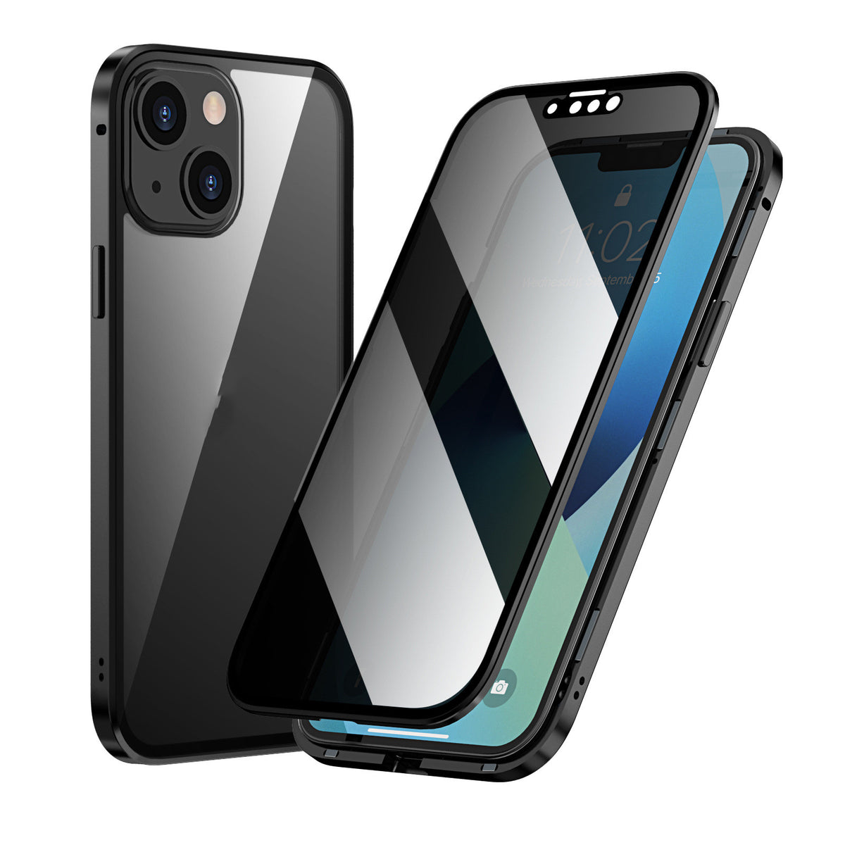 "Hochauflösende Doppelseitige Glas-Magnet Handyhülle aus Metall, Kompatibel mit iPhone Modellen, Minimalistisches Design in Vielfältigen Farben"