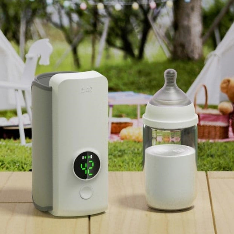 "Tragbarer, Kabelloser Babyflaschenwärmer mit USB-Ladefunktion – Konstante 42°C Milchtemperatur, Lange Akkulaufzeit, Universal Flaschenpassform"