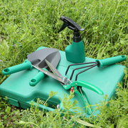 "Zehnteiliges Gartengeräte-Set mit Eisenkopf und Kunststoffgriff - Ideal für Hobbygärtner"