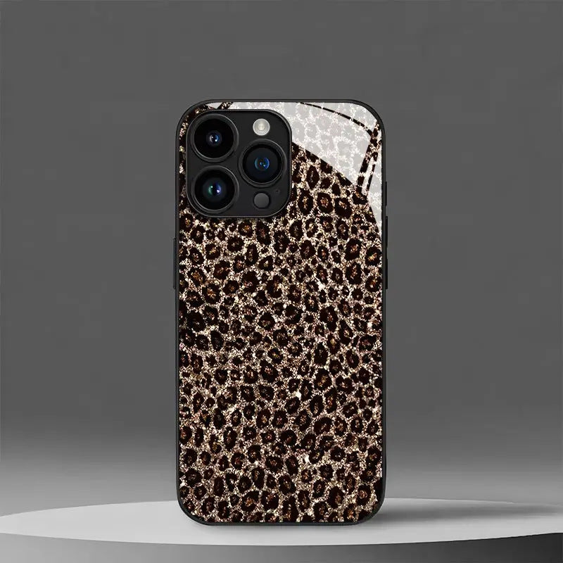 "Individuell Gestaltbare Schwarze Leopardenmuster iPhone Hülle - Kratzfestes Glas, Modisch & Luxuriös"