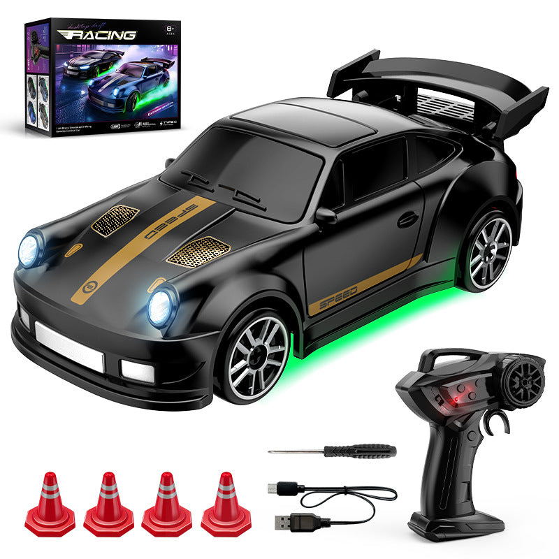 "BMW & Porsche 4WD RC Drift Auto Spielzeug mit Beleuchtung und 2.4G Fernbedienung - in Blau und Schwarz"