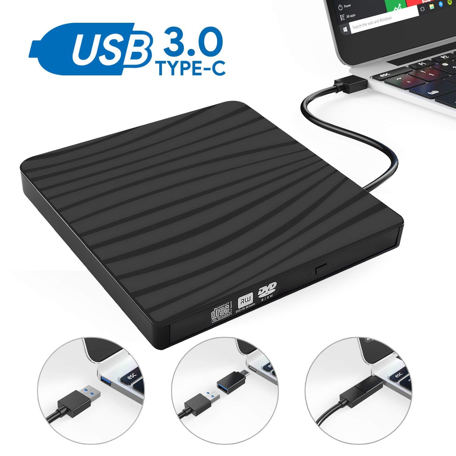 "Ultra-Dünner USB 3.0 Typ-C Externer DVD-Brenner - Hochgeschwindigkeits-Universell für Desktops und Laptops, Zebra-Muster"