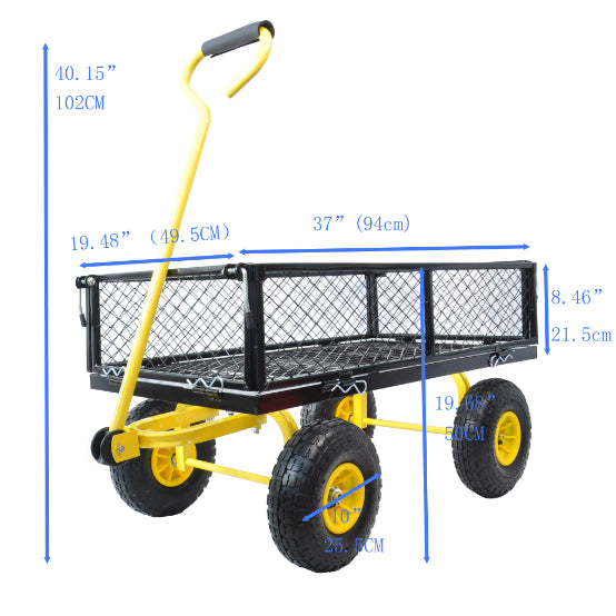 "Robuster Stahl Gartenwagen mit schwenkbarem Griff und abnehmbaren Seiten - Praktischer Heavy Duty Gartenkarren und Trolley"