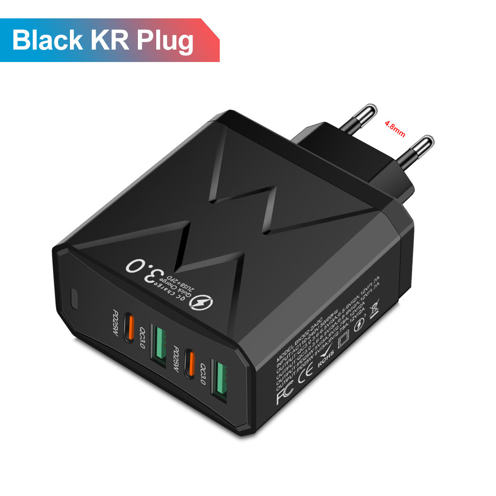 "Schnellladegerät für Handy und Tablet, 2USB 2PD, in Weiß, Pink, Gelb, Schwarz - Robustes Kunststoffmaterial"