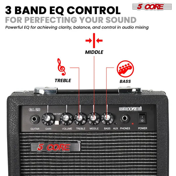 "5 Core 20W Elektrischer Mini-Gitarrenverstärker mit 6.5 Zoll Lautsprecher, AUX und Kopfhöreranschluss - Tragbar und Ideal für Alle Musikstile"