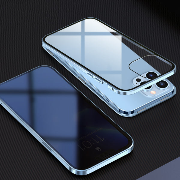 "Hochauflösende Doppelseitige Glas-Magnet Handyhülle aus Metall, Kompatibel mit iPhone Modellen, Minimalistisches Design in Vielfältigen Farben"