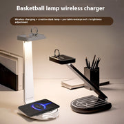 "Innovative Basketball-Ständer Tischlampe mit kabellosem Handy-Ladegerät - Design trifft Funktionalität"