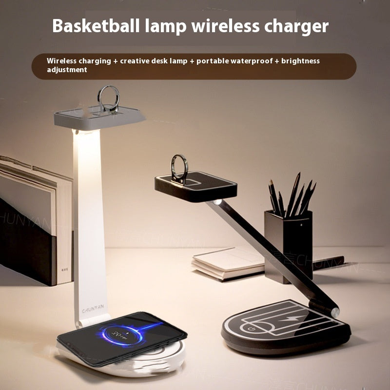 "Innovative Basketball-Ständer Tischlampe mit kabellosem Handy-Ladegerät - Design trifft Funktionalität"