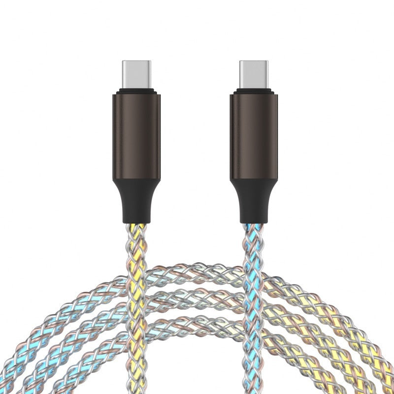 "Leuchtendes RGB-Datenkabel, Farbenfrohes, Über 1 Meter langes Ladekabel, Geflochtenes Material, Verfügbar in Weiß, Mit Lightning, Micro USB, TYPE-C Schnittstellen"