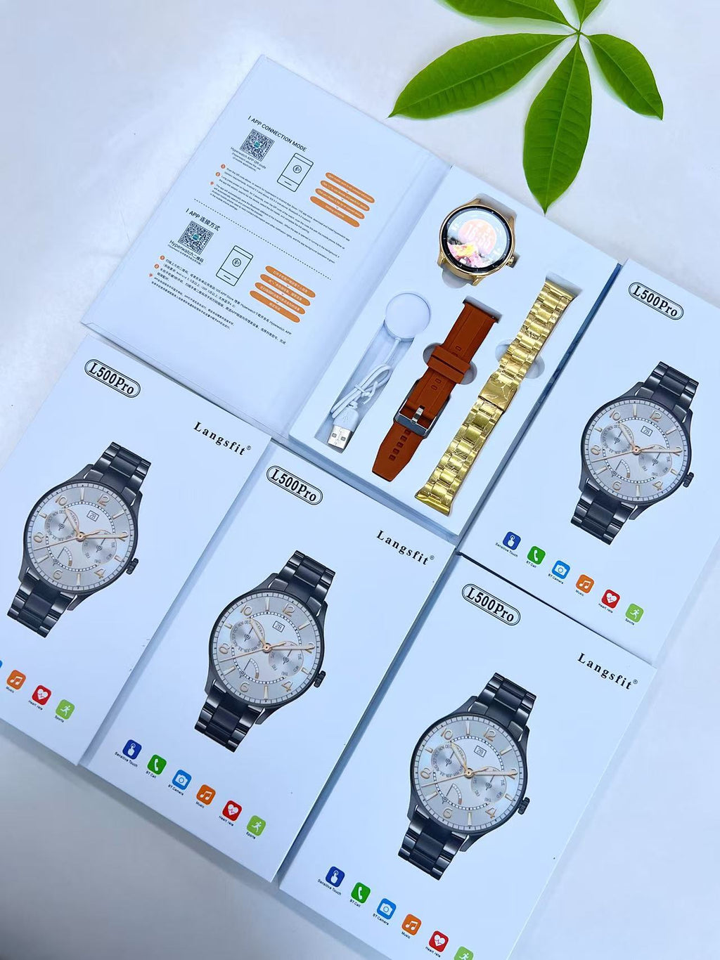 "Edelstahl Sportuhr mit Polierter Doppelarmband und Bluetooth-Anruffunktion - TFT Touchscreen, Farben: Schwarz, Silber, Gold"