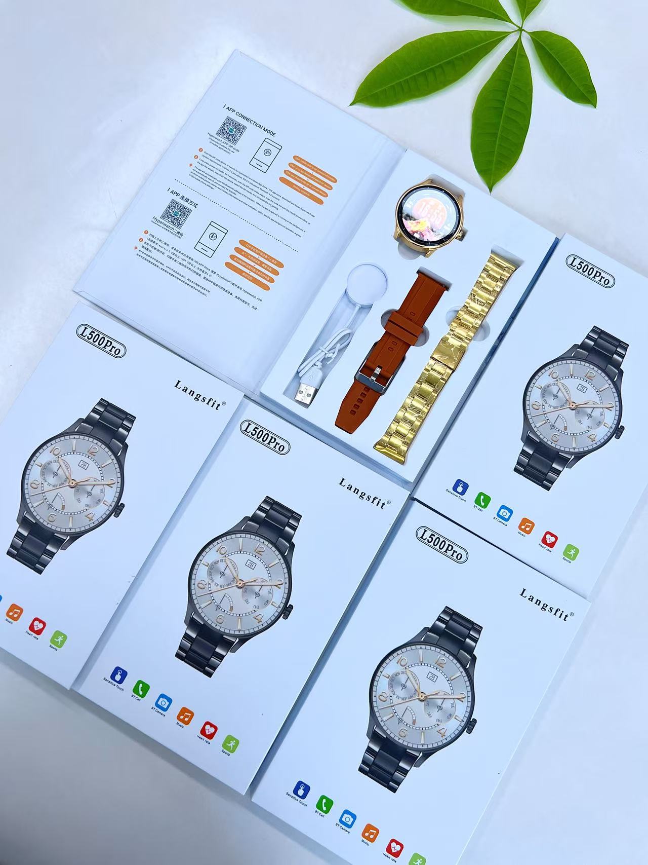 "Edelstahl Sportuhr mit Polierter Doppelarmband und Bluetooth-Anruffunktion - TFT Touchscreen, Farben: Schwarz, Silber, Gold"