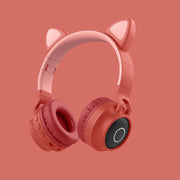 "Faltbares LED Licht Katzenohr Bluetooth 5.0 Kopfhörer - Kabelloses, Tragbares Headset mit Mikrofon - Ideal Geschenk für Kinder"