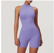 "Sommer Fitness Yoga Overall mit Reißverschluss für Frauen - Rückenfreie Kurze Bodysuit in Verschiedenen Farben und Größen"