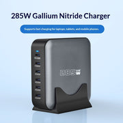 "Universal 320W GaN Schnellladegerät - Hohe Leistung, Typ-C, Schwarzes Kunststoffgehäuse, Verschiedene Stromkabelstandards - US, EU, UK, AU"