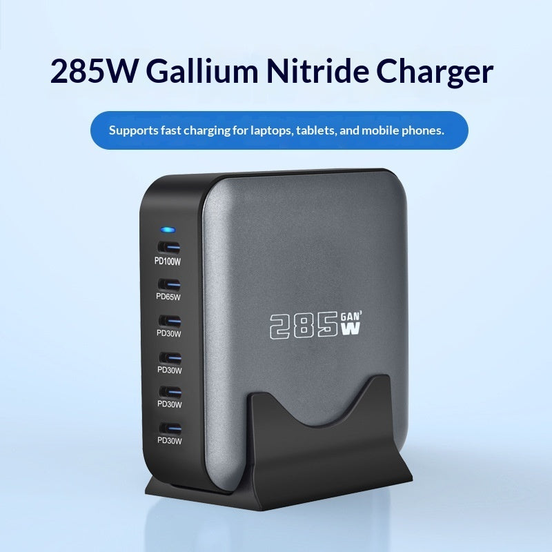 "Universal 320W GaN Schnellladegerät - Hohe Leistung, Typ-C, Schwarzes Kunststoffgehäuse, Verschiedene Stromkabelstandards - US, EU, UK, AU"