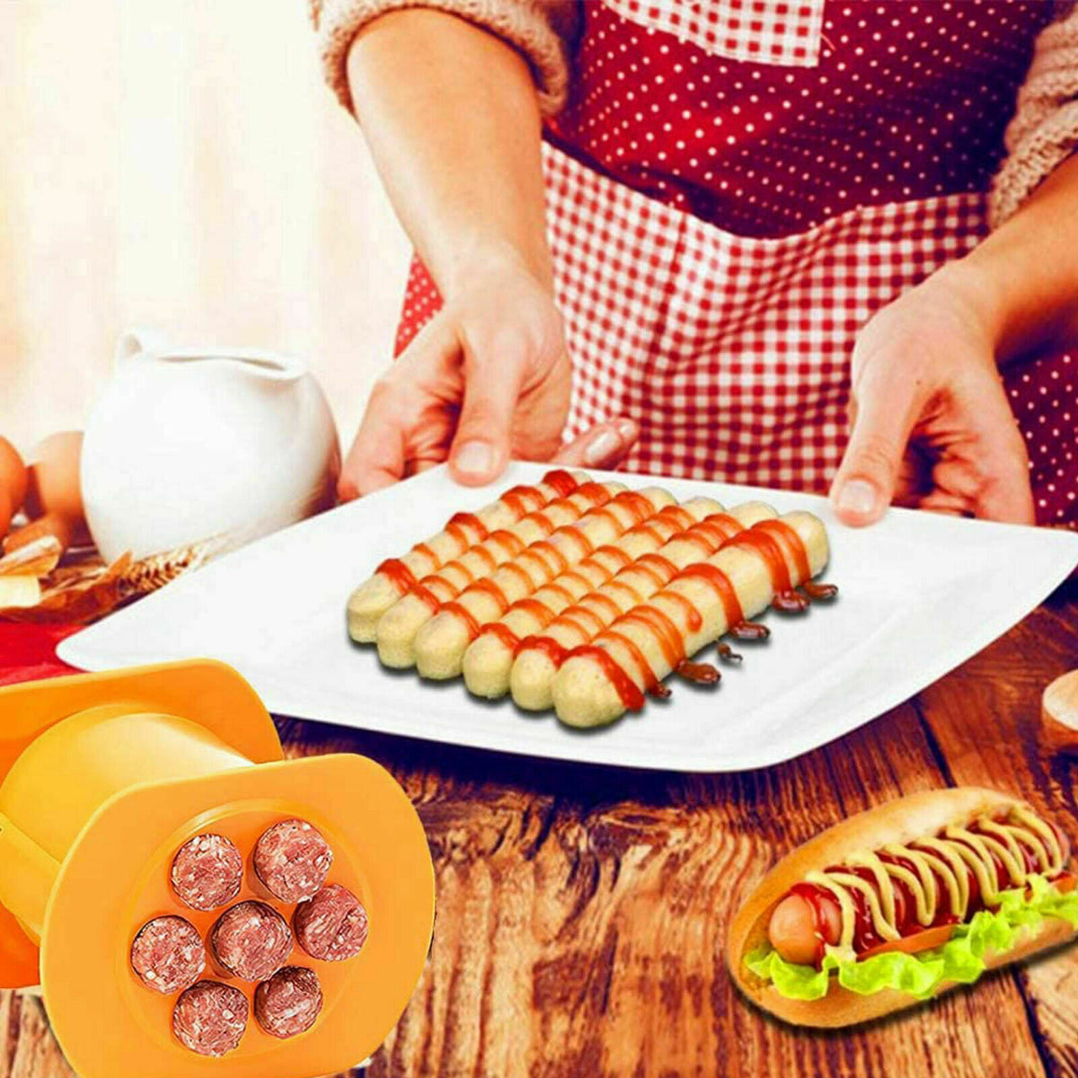 "Hochwertiger Hot Dog Maker und Fleischstreifenquetscher - DIY Küchenwerkzeug für schnelle Wurst- und Pastaball-Prototypen"
