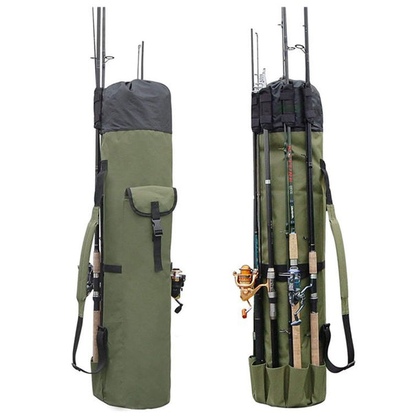 "Multifunktionale Zylinder-Angeltasche für Outdoor: Robust, Leicht & Geräumig - Perfekt für Angelruten und -zubehör"