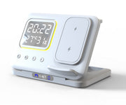 "5-in-1 Multifunktions-Ladegerät: 15W Schnellladestation, LED-Digitalwecker und Umgebungssensor in stilvollem Design"
