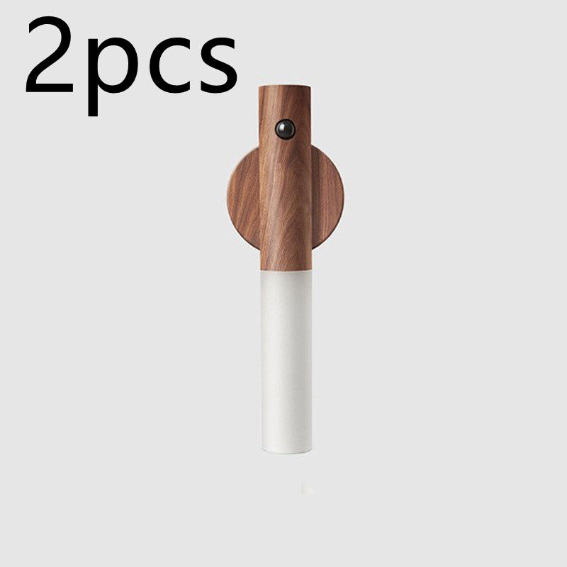 "Automatisches LED-Nachtlicht mit USB, Magnetischer Holz-Basis, Kabellos, PIR-Bewegungssensor, Ideal für Korridore, Veranda & Schränke"