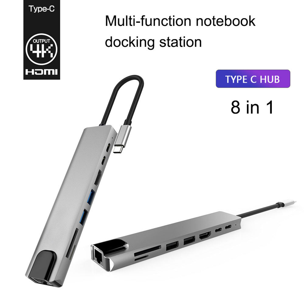"PD Acht-in-Eins Erweiterungs-Dock, USB-Anschlussstation, Typ-C Hub Splitter, Aluminiumlegierung, 8 Ports ohne externe Stromversorgung"