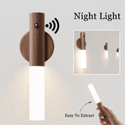 "Automatisches LED-Nachtlicht mit USB, Magnetischer Holz-Basis, Kabellos, PIR-Bewegungssensor, Ideal für Korridore, Veranda & Schränke"