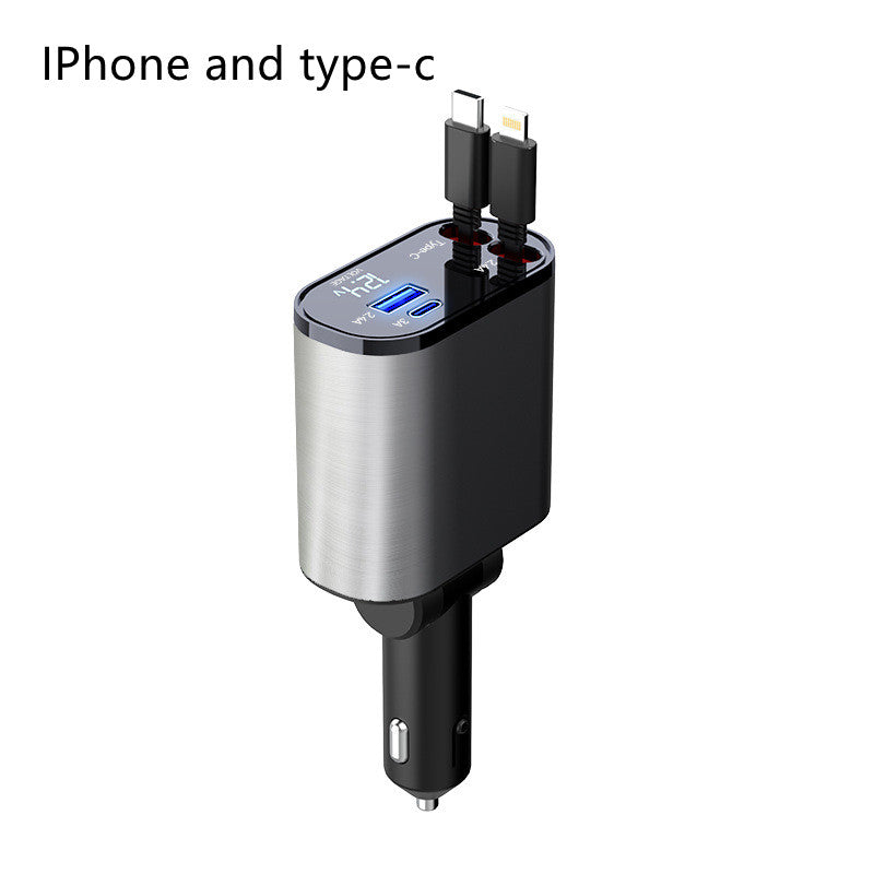 "Ultra-Schnell 100W Metall Auto Ladegerät - USB und TYPE-C Adapter mit Zigarettenanzünder - Einfache Handhabung und einstellbare Richtung"