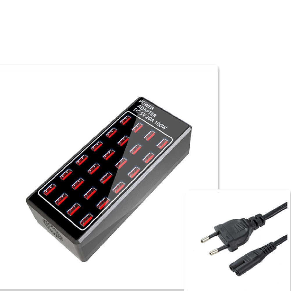 "Schnellladender USB-Multiport-Ladegerät mit 24 Anschlüssen, Brandschutz ABS-PC Material, Schwarz"