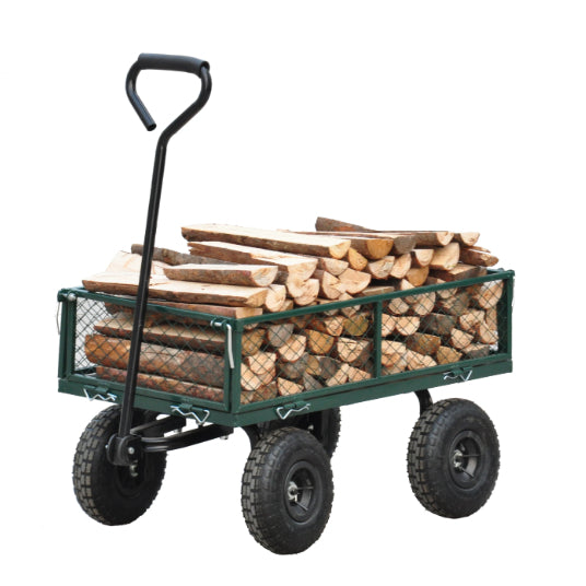 "Robuster Stahl Gartenwagen mit schwenkbarem Griff und abnehmbaren Seiten - Praktischer Heavy Duty Gartenkarren und Trolley"