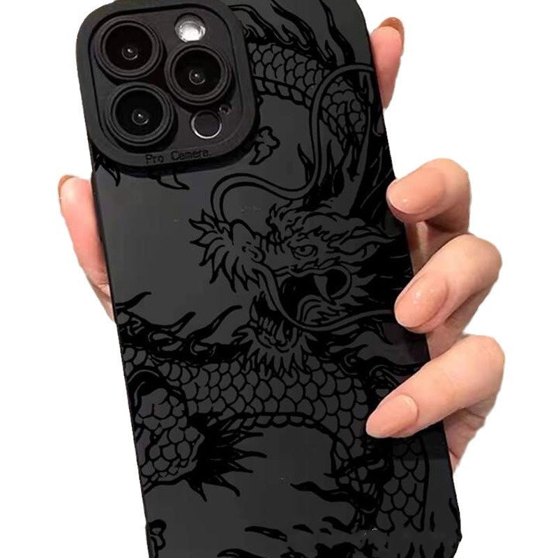 "Vielseitige und Kreative Schwarze Drachen-Muster Handyhülle für iPhone Modelle - Stilvolles Backcover im Japanisch-Europäischen Design"