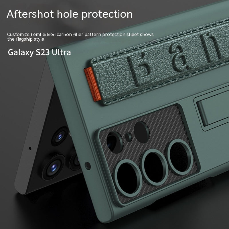 "Ultra-Dünne Schutzhülle mit Armbandhalterung für Samsung - PC Material, Anti-Ausbleichen, In Waldgrün, Kalt-Schwarz, Schaum-Silber, Kohlefaser-Muster"