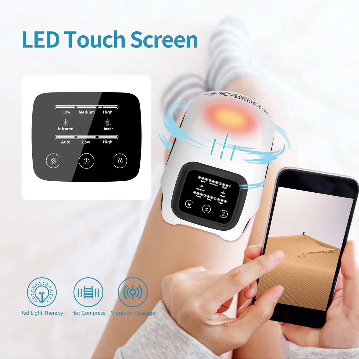 Intelligentes Heimgerät Elektrisches intelligentes Knie-Massagegerät mit Knetfunktion und Heizfunktion Wiederaufladbares Knie-Massagegerät zur Schmerzlinderung mit Infrarot-Laser und Vibration