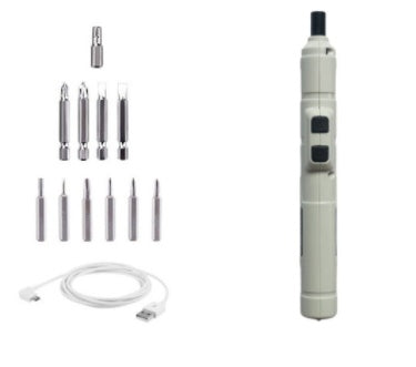 "Wiederaufladbarer Mini Elektroschrauber - Lithium Technologie, 3.6V Leistung, Komplettset mit USB-Kabel und Bits"
