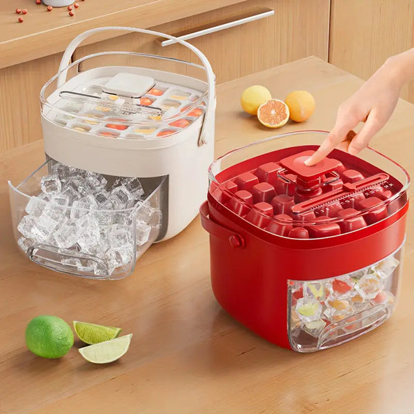 "Praktischer Druck-Typ Outdoor Eiskübel mit Großer Kapazität - 48 Extra-Große Eiswürfelbereiter, Lebensmittelechte Plastik Aufbewahrungsschale, Unverzichtbares Küchenutensil"