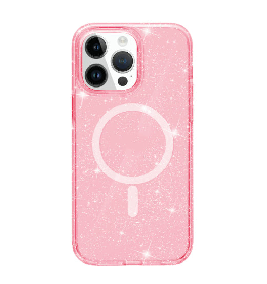 "Funkelnde Magnetische Handyhülle mit Sturzsichere Harte Schale - Transparent, Rosa, Schwarz"