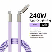 "240W Hochkompatibles Multi-Protokoll 2-in-1 Ladekabel aus Silikon - Schnellladung, Lightning & Typ-C Ports"