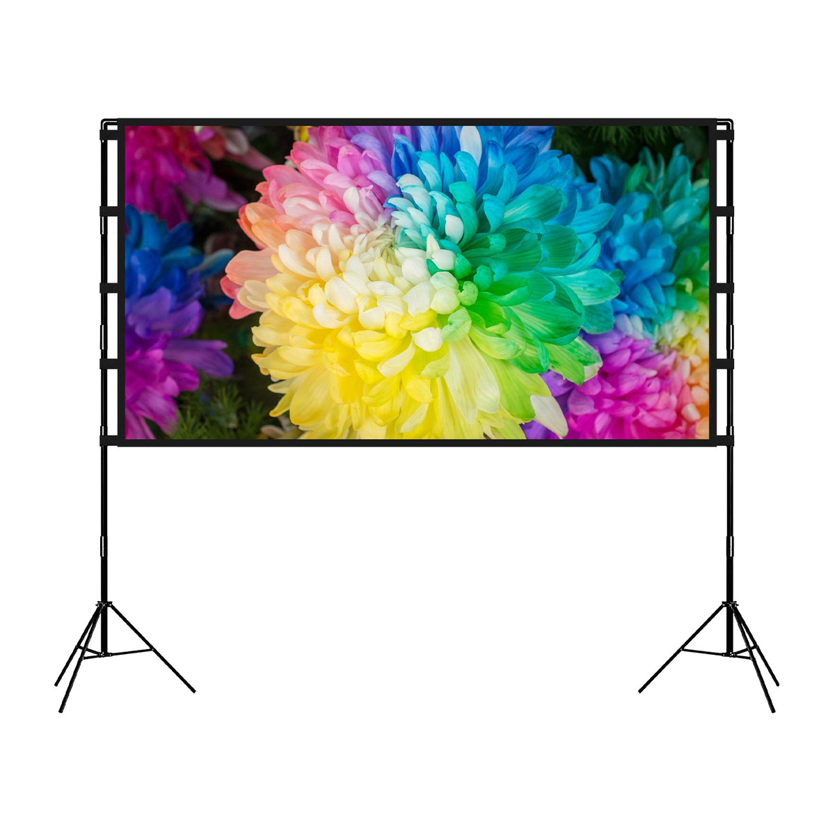 "Premium 4K HD Projektor Leinwand 120/100 Zoll mit Standfuß - Faltenfrei, Tragbar, für Innen- und Außenkino - Inklusive Tragetasche"