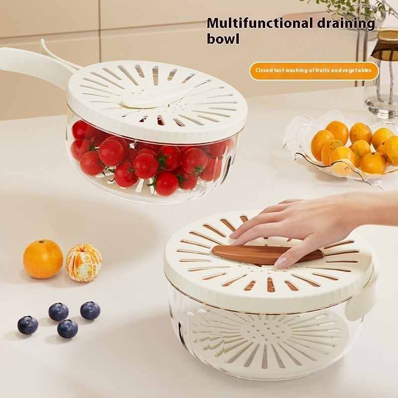 "Multifunktionaler Abtropfkorb mit Deckel für Obst und Gemüse - Faltbarer Griff, Kühlschrank-Aufbewahrungsbox, Küchenhelfer für schnelle Wasserablauf und Frischhalte"