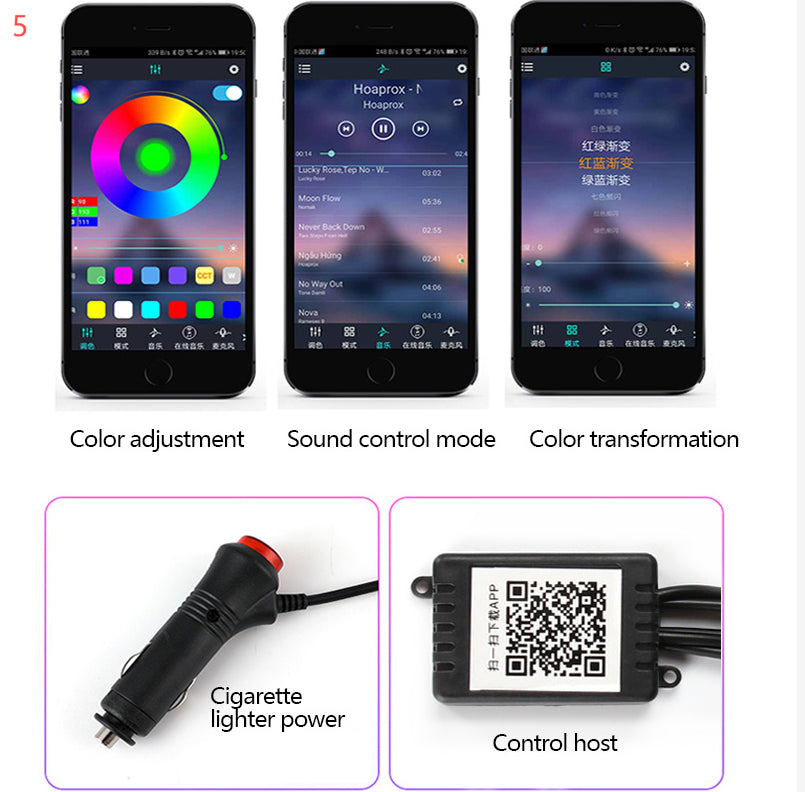 "RGB Auto Innenbeleuchtung - Flexible, App-gesteuerte Stimmungslichter mit Musikrhythmus - Einfach zu installieren"