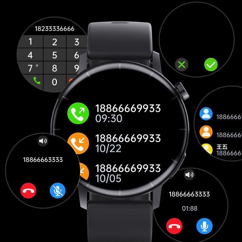 "Intelligente Bluetooth-Anruf Smartwatch 1.32 Zoll, Gesundheits Sportarmband, Wasserdicht, Magnetisches Saugaufladen - Schwarz und Rosegold"