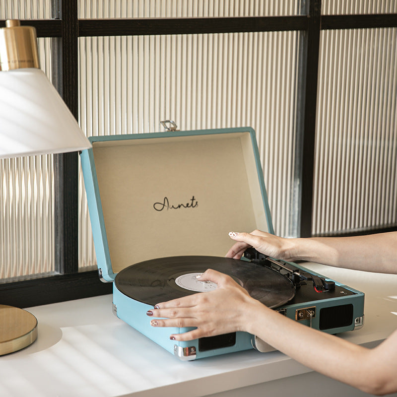"Retro-Koffer-Plattenspieler mit Bluetooth, Tragbares Lederdesign, Ruby-Nadel & Integrierten Lautsprechern für Klarer Klang"