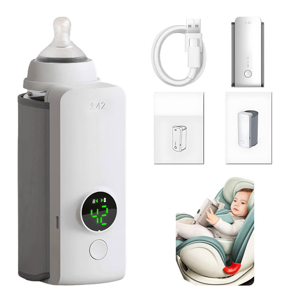 "Tragbarer, Kabelloser Babyflaschenwärmer mit USB-Ladefunktion – Konstante 42°C Milchtemperatur, Lange Akkulaufzeit, Universal Flaschenpassform"