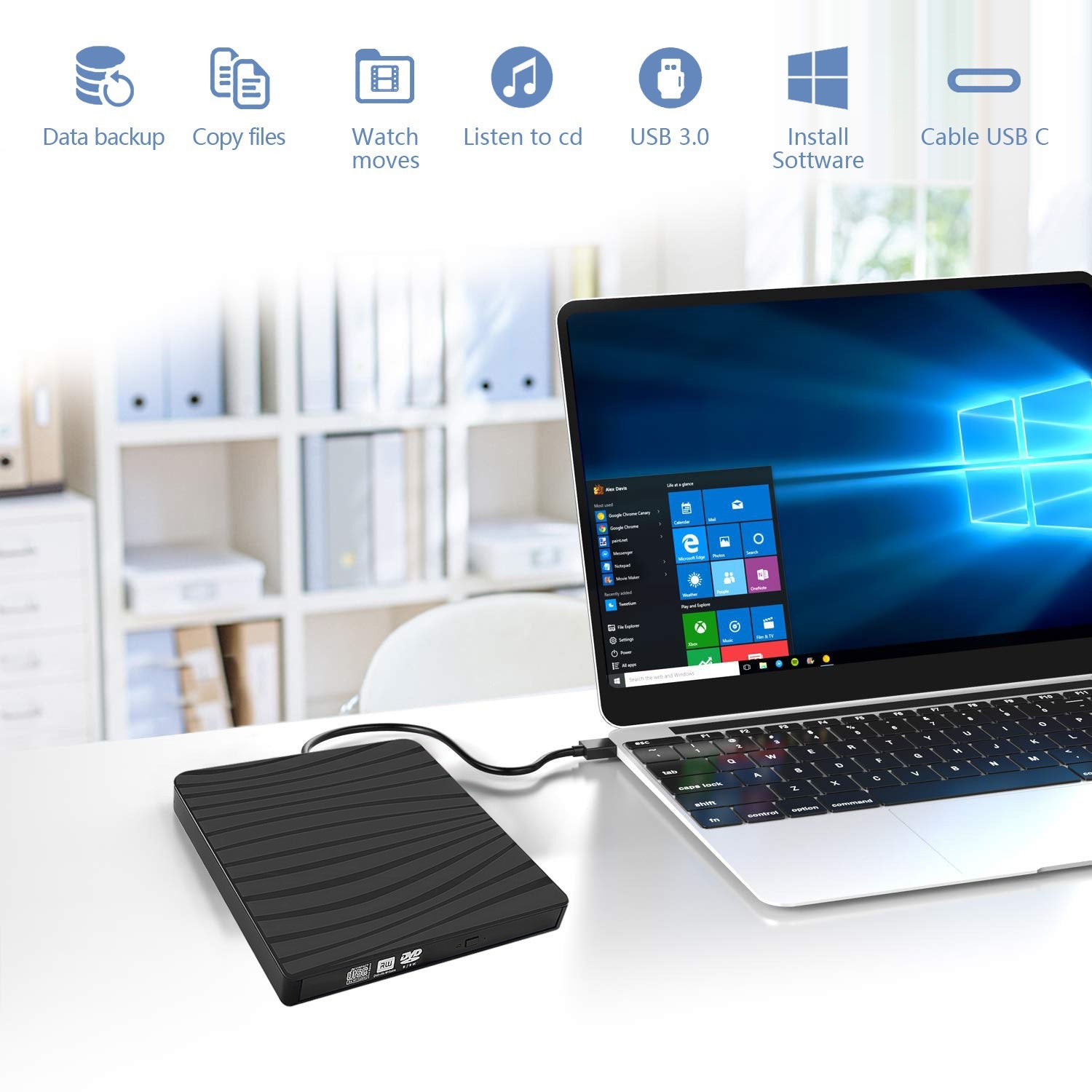 "Ultra-Dünner USB 3.0 Typ-C Externer DVD-Brenner - Hochgeschwindigkeits-Universell für Desktops und Laptops, Zebra-Muster"