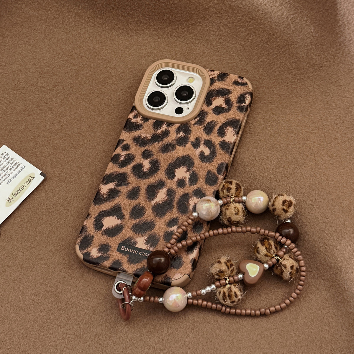 "Europäische und Amerikanische Leopardenmuster Plüsch Lanyard Handyhülle im Vintage-Stil, Stoßschutz, Synthetikleder, Kompatibel mit iPhone"