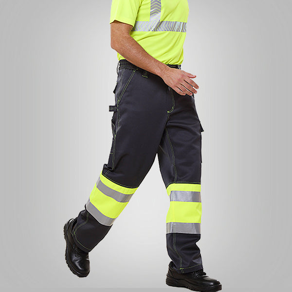 "Reflektierende Outdoor-Arbeitshose für Baustellen und Dockarbeiten - Maximale Sichtbarkeit in Leuchtendem Gelb oder Orange"