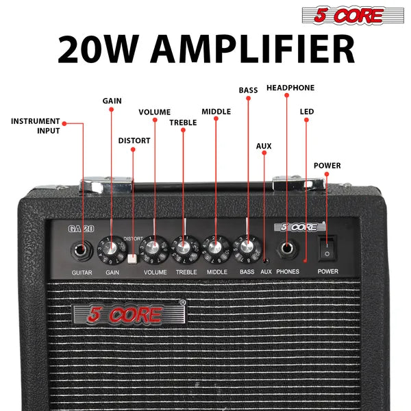 "5 Core 20W Elektrischer Mini-Gitarrenverstärker mit 6.5 Zoll Lautsprecher, AUX und Kopfhöreranschluss - Tragbar und Ideal für Alle Musikstile"