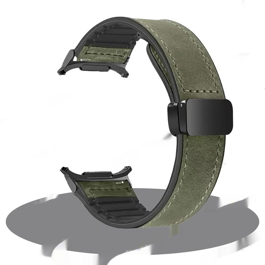 "22mm Magnetisch-Verschluss Herren Uhrenarmband aus Silikon-Leder in Punk Street-Stil - Schwarz, Braun, Weiß, Grün"