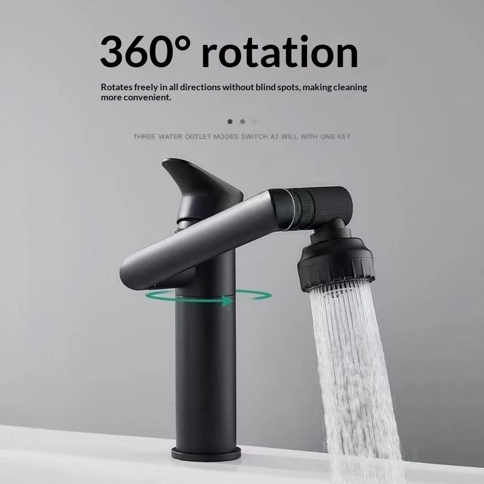 Schwarzer Edelstahl-Multifunktions-Wasserhahn mit 360°-Schwenkfunktion