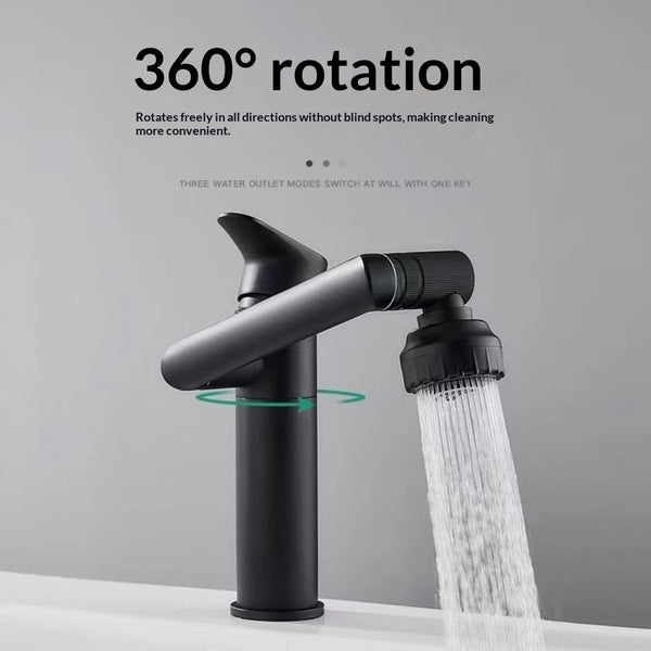 Schwarzer Edelstahl-Multifunktions-Wasserhahn mit 360°-Schwenkfunktion