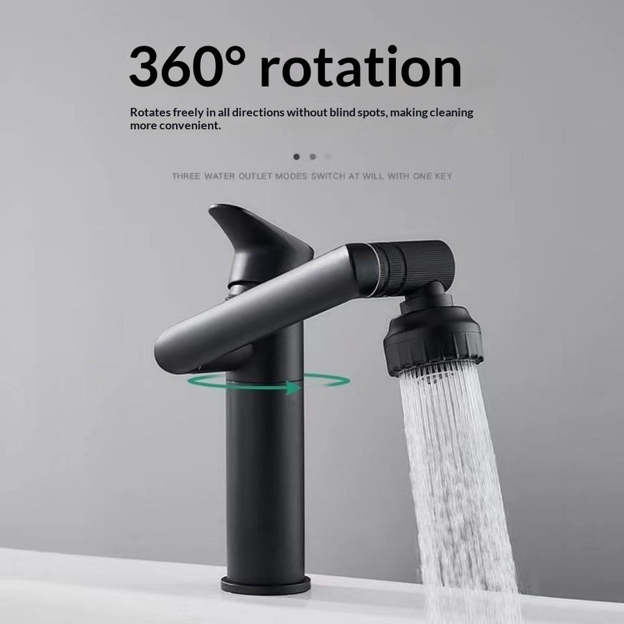 Schwarzer Edelstahl-Multifunktions-Wasserhahn mit 360°-Schwenkfunktion